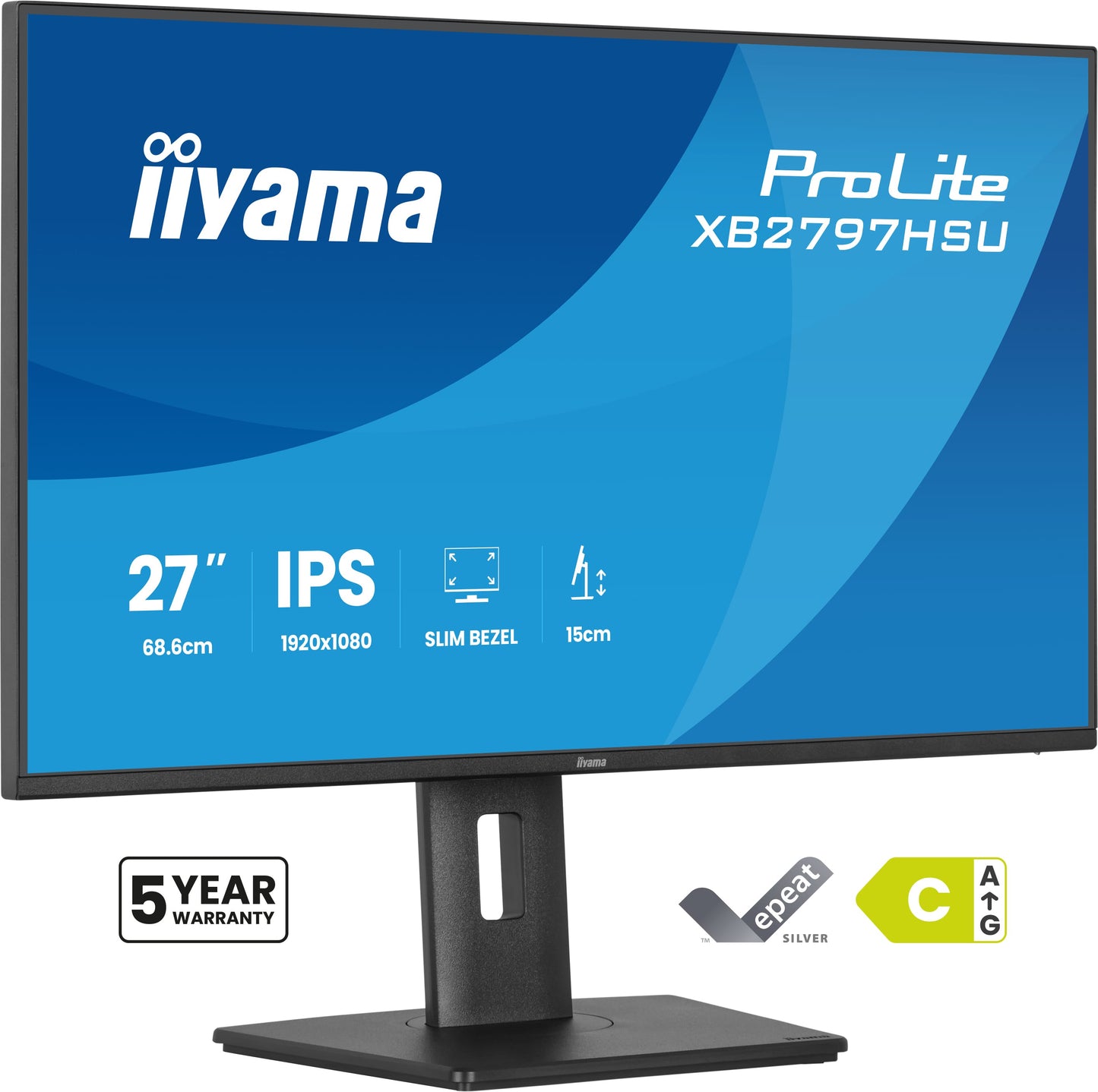 IIYAMA 27inch IPS-panel 1920x1080 120Hz EyeComfort 15cm Height Adj. Stand 350cd/m2 Speakers HDMI DisplayPort 1ms MPRT USB 2x