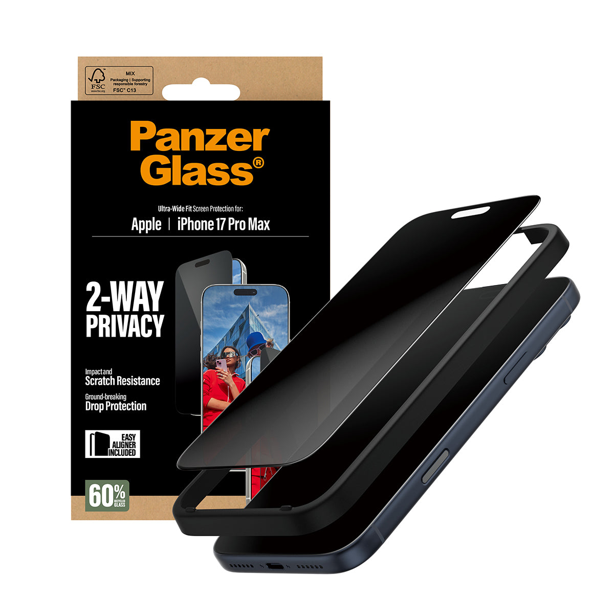 PanzerGlass Privacy Screen Protector Ultra-Wide Fit - Clear - iPhone 17 Pro Max