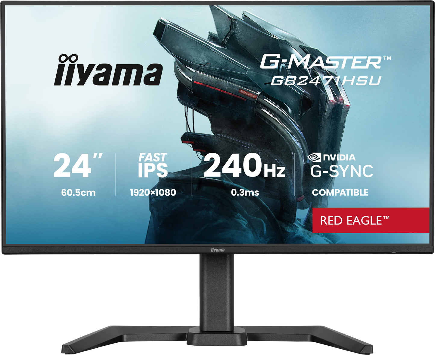 IIYAMA 24WIDE LCD, G-Master Red Eagle, 1920 x 1080, 240 Hz Fast IPS panel,USB-Hub, Pivot, Height Adjust.(15cm), 350 cd/m², 1000:1 Static Co