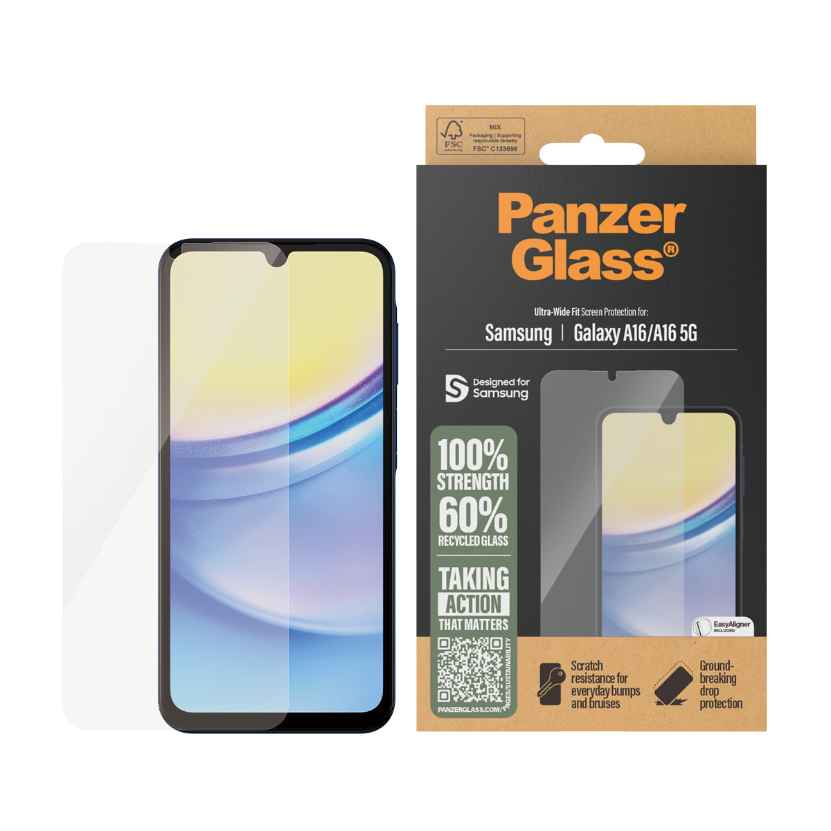 PanzerGlass Screen Protector Samsung A16 Ultra-Wide Fit