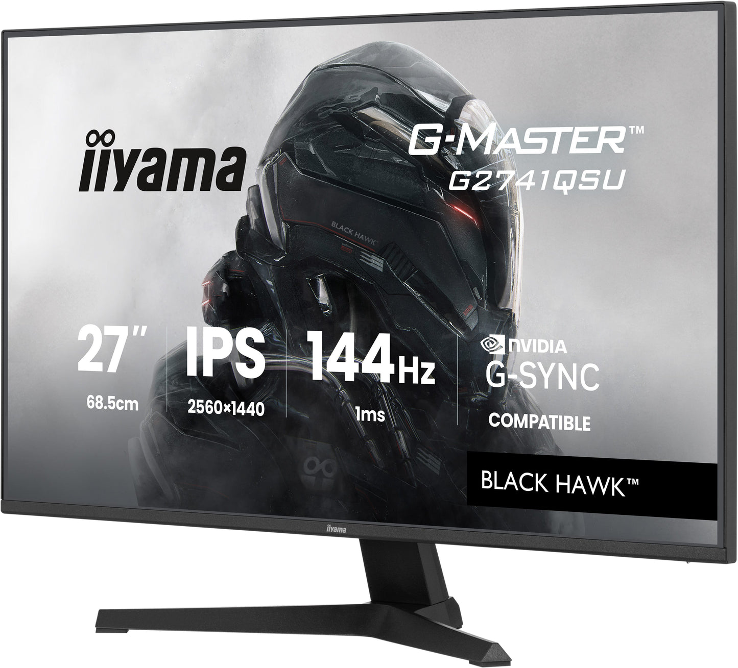 IIYAMA 27WIDE LCD, G-Master Black Hawk, 2560 x 1440, QHD  144 Hz IPS panel, LED Bl., USB-Hub(2xOut v2.0),  350 cd/m², 1500:1 Static Contras
