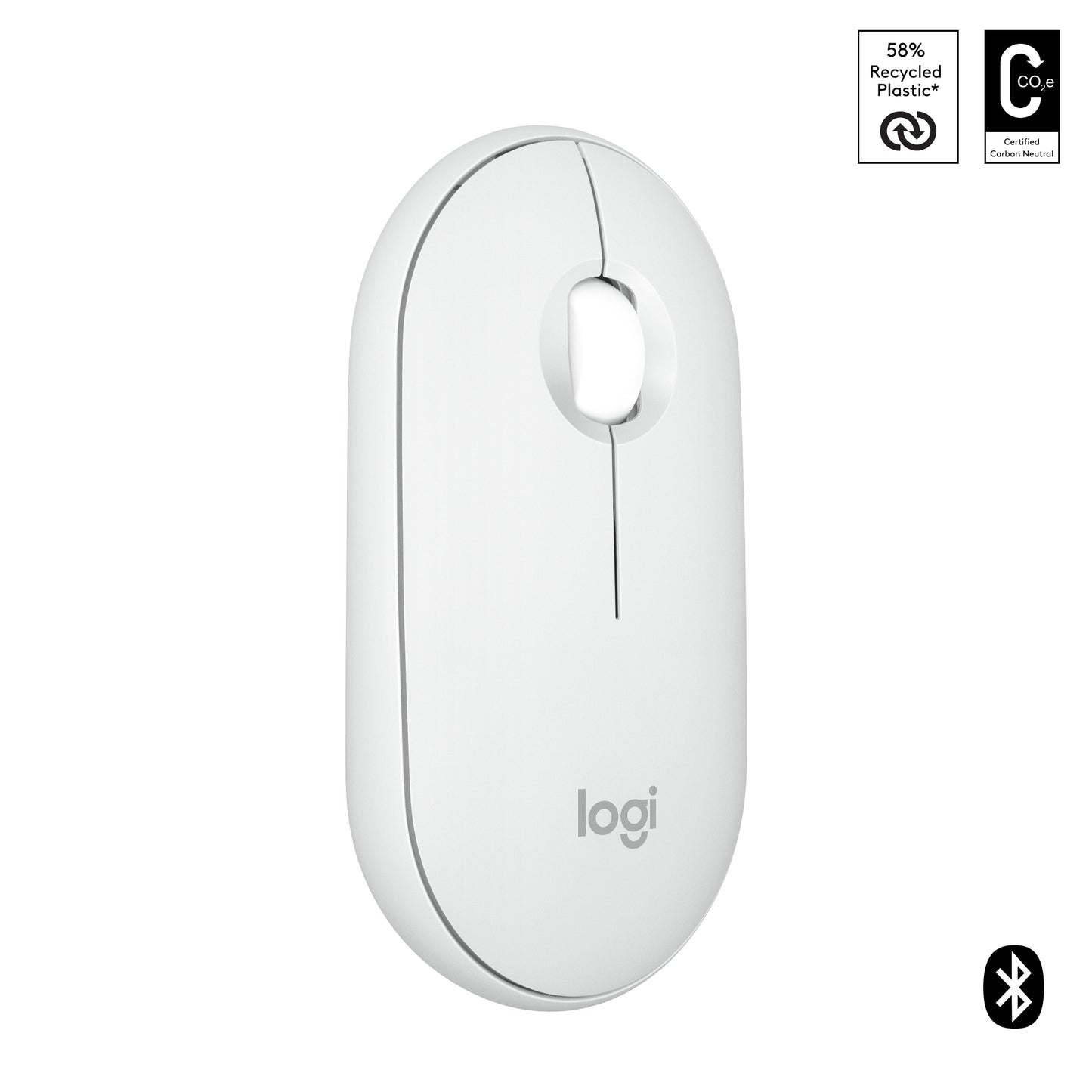 Logitech Pebble Mouse 2 M350s dunne draadloze Bluetooth-muis, Off-White, draagbaar, licht, aanpasbare knop, stil klikken, Easy-Switch, Windo