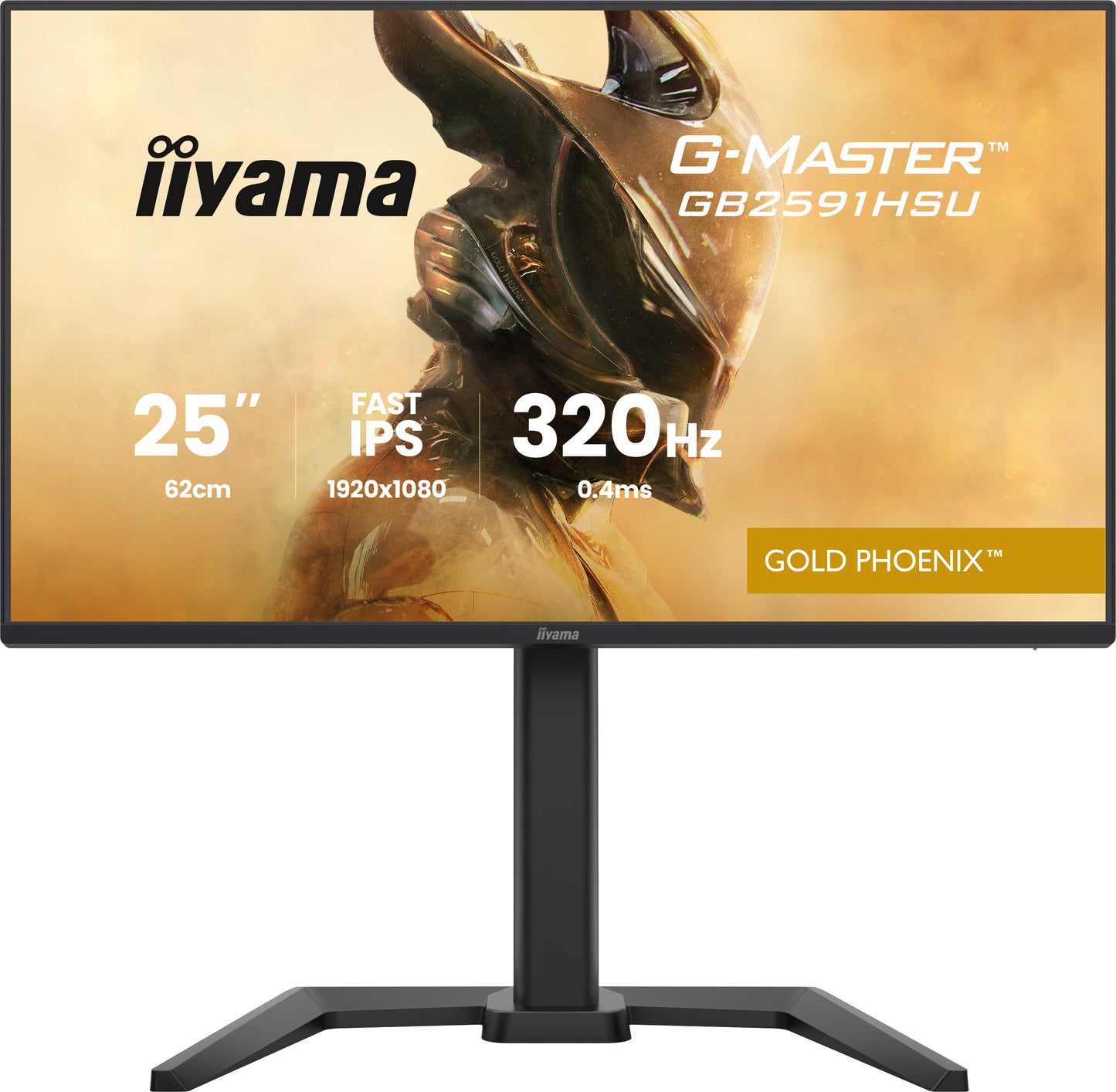 IIYAMA GB2591HSU-B1 G-Master Gold Phoenix 24.5inch Fast IPS FHD 320Hz 350cd/m2 0.4ms 2xHDMI 2.1 DP USB 2x3.2+2xC Speakers 15cm Adj.