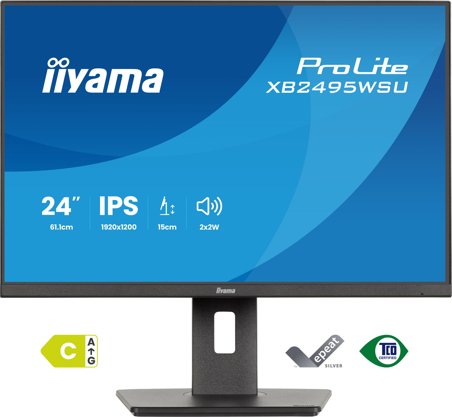 Iiyama Prolite XB2495WSU-B1 24WIDE LCD, 1920 x 1200, WUXGA, 100 Hz IPS panel, LED Bl., Pivot, Height Adjust., USB-Hub(3xOut v3.2 + 1xUSB-C(