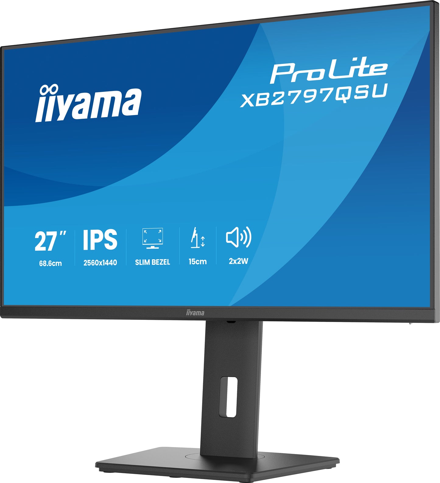 IIYAMA XB2797QSU-B1 27inch IPS QHD 4-side slim bezel EyeComfort 350cd/m2 4ms Speakers 2x HDMI DP 2xUSB 3.2 2xUSB Type-C 15cm Adj.