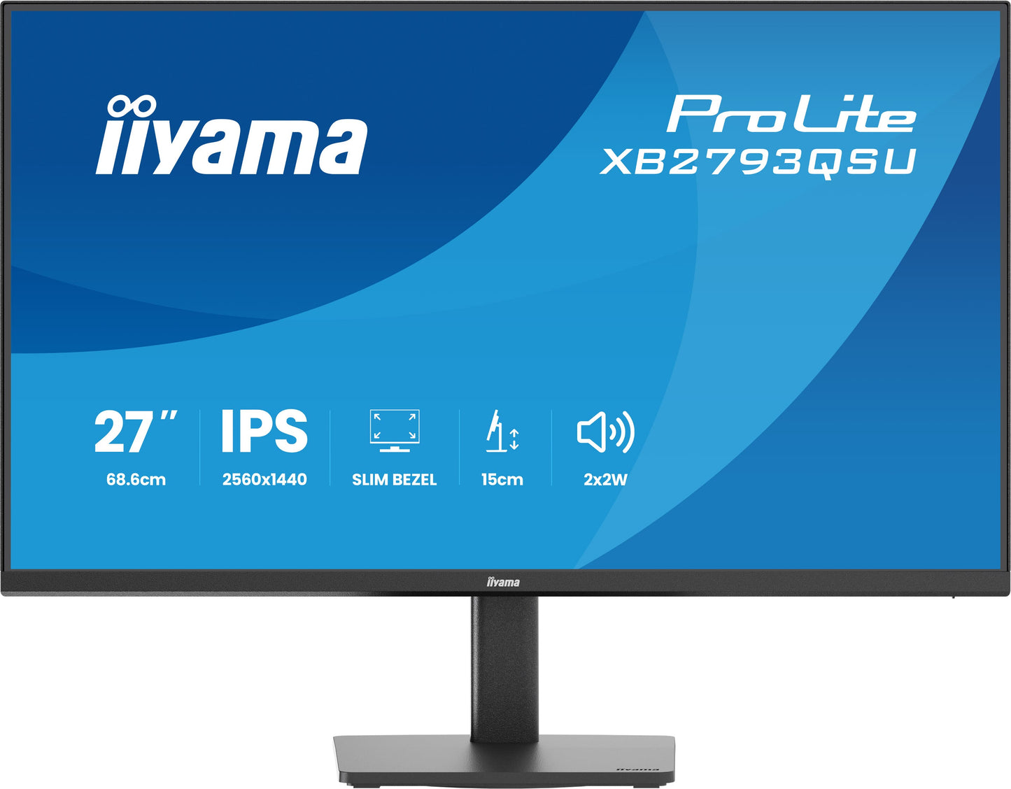 Iiyama 27 IPS 4-side slim bezel, 2560x1440 QHD, 1ms (MPRT), 15cm Height Adj. Stand, 350cd/m², HDMI, DisplayPort, Speakers, USB HUB 2x2.0