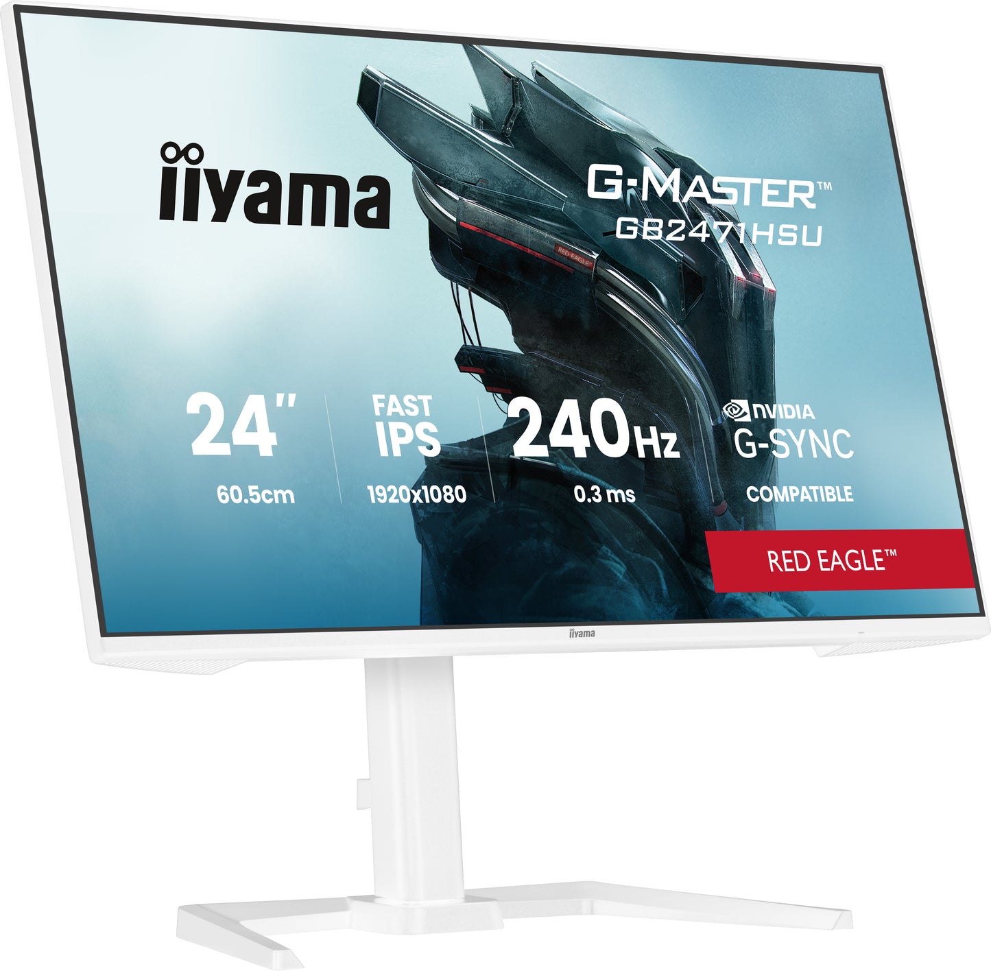 IIYAMA GB2471HSU-W1 24inch G-Master Red Eagle Fast IPS FHD 240Hz 350cd/m2 2xHDMI DP 0.4ms USB 3.2 USB Type-C Speakers 15cm Adj.