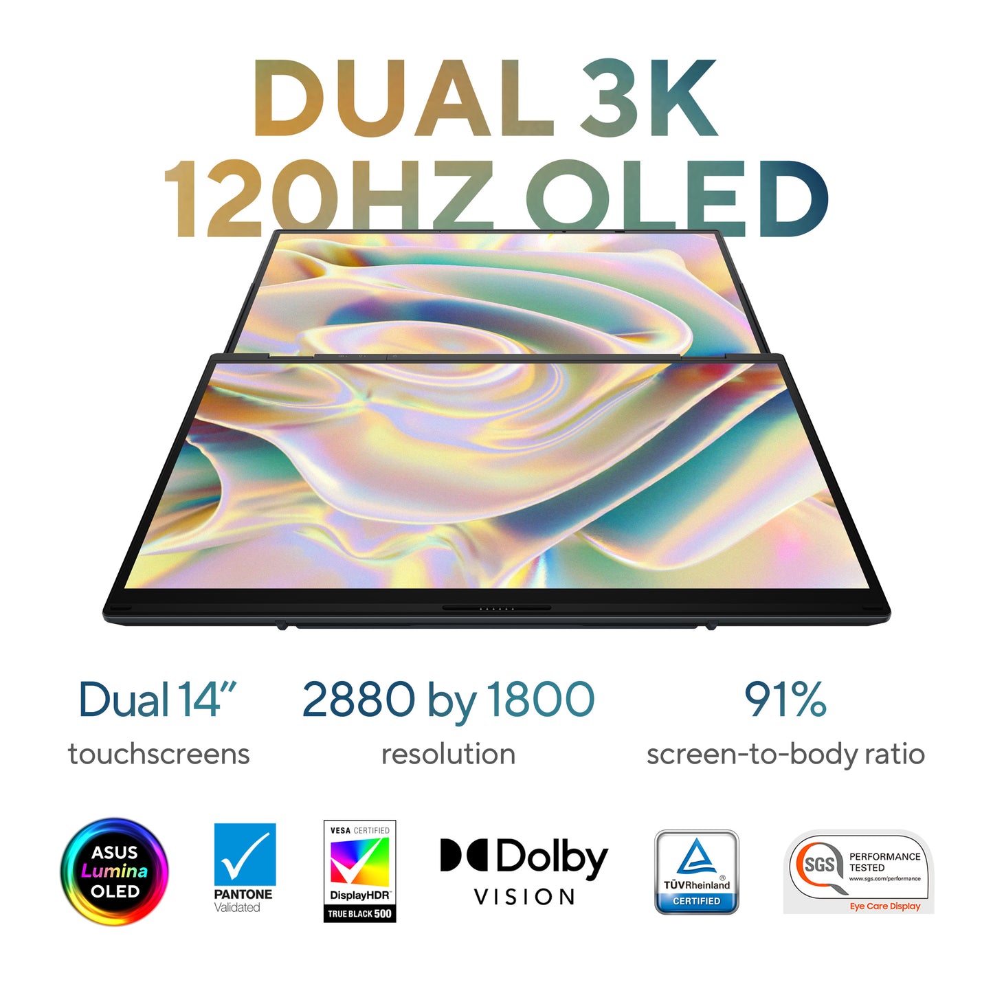 ASUS Zenbook Duo UX8406CA-PZ032W-BE, 14.0 120Hz 3K OLED Touch, Intel Core Ultra 9 285H, 32GB LPDDR5X, 1TB M.2 NVMe PCIe 4.0 SSD,  Intel Arc