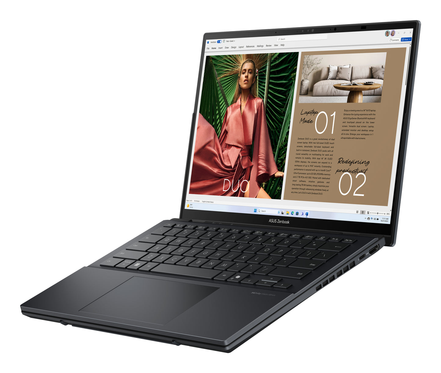 ASUS ZenBook Duo OLED UX8406CA-QL038W-BE, 14 FHD OLED, Intel Core Ultra 7 225H, 32GB, 1TB NVMe PCIe SSD, Intel Arc Graphics, W11H, Grey
