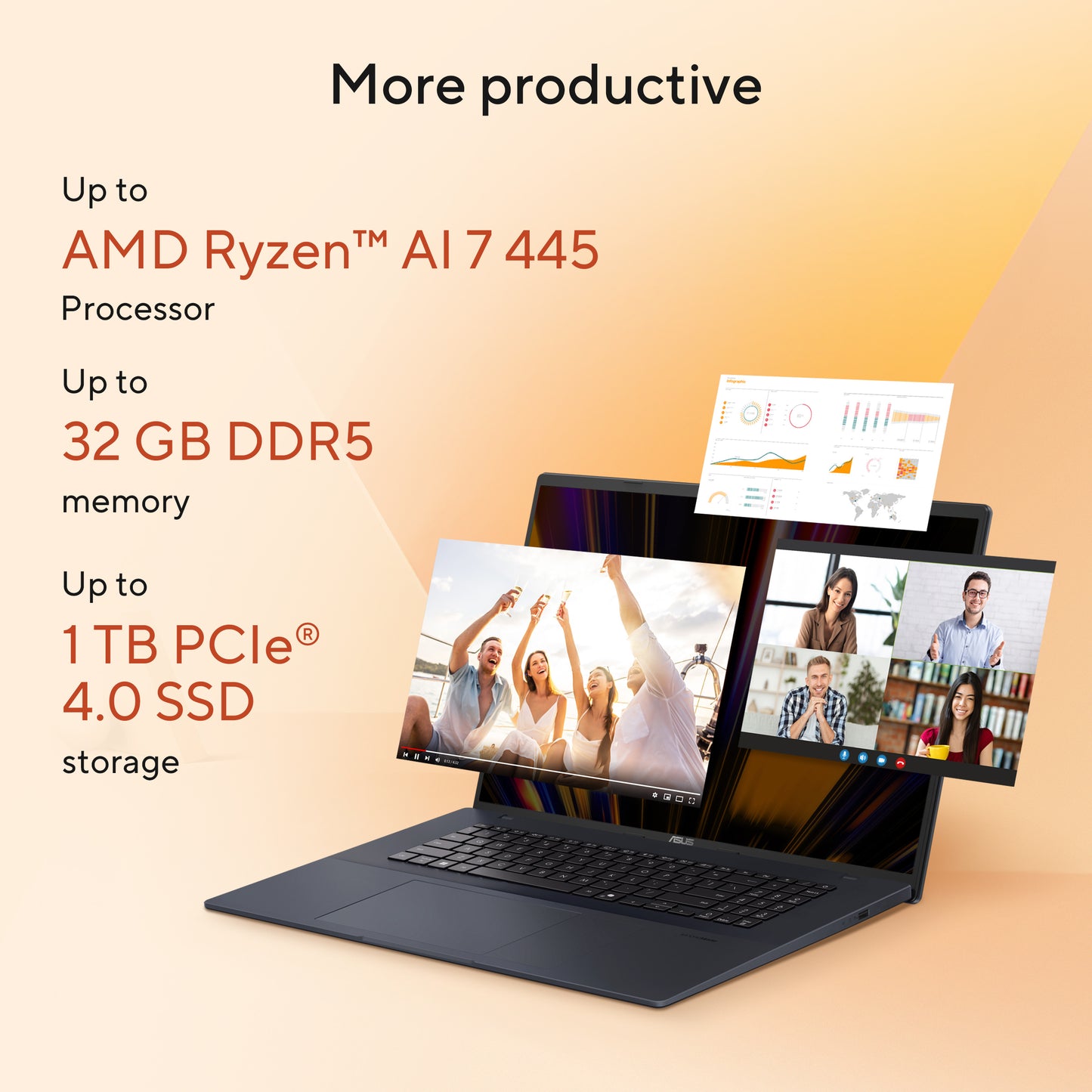 ASUS Vivobook 18 90NB17Y1-M00310 AMD Ryzen AI 7 445 18inch WUXGA 32GB DDR5 1TB M.2 NVMe PCIe 4.0 SSD W11H