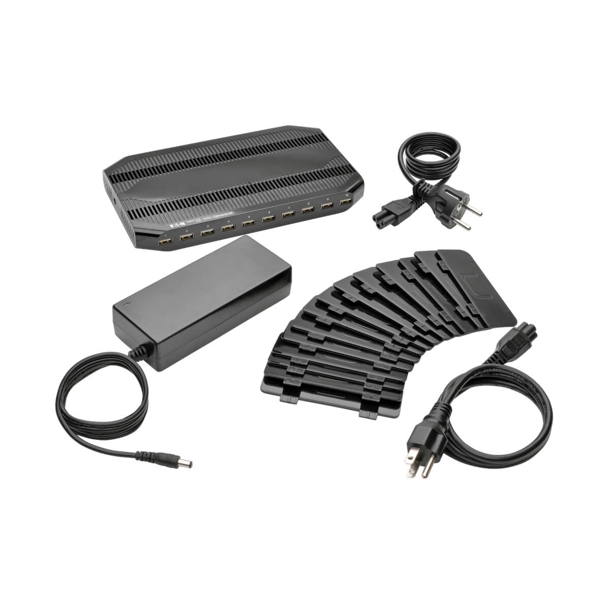 EATON TRIPPLITE 10Port USB Charging Station with Adjustable Storage 12V 8A 96W USB Charger Output Schuko Power Cord