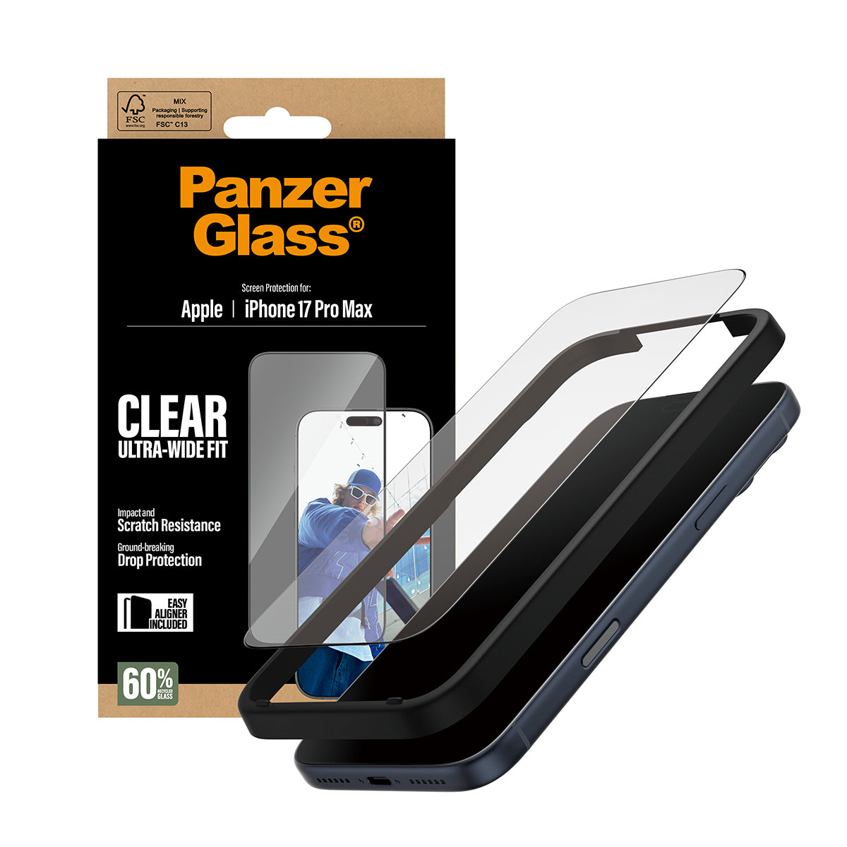 PanzerGlass Screen Protector Ultra-Wide Fit - Clear - voor iPhone 17 Pro Max