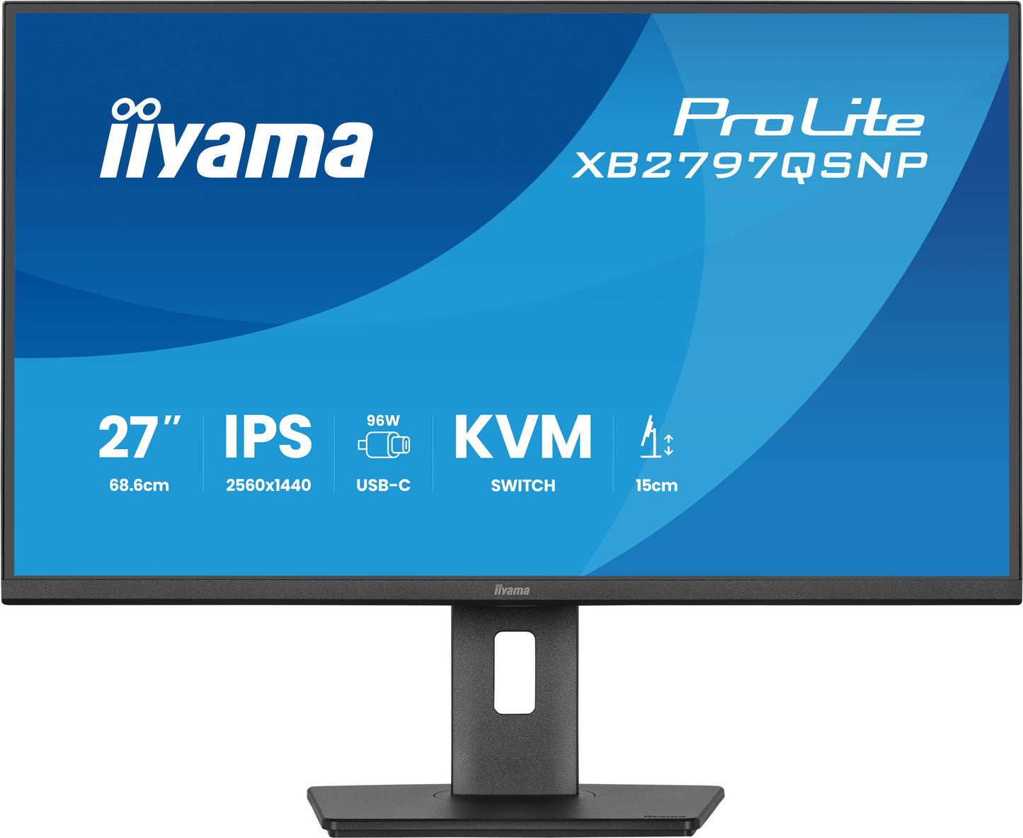 Iiyama Prolite XB2797QSNP-B1 27WIDE LCD, 2560 x 1440 QHD, IPS panel, LED Bl., Adaptive Sync, USB-Hub (2xOut v3.2 +2xUSB-C(7,5 Watt)), Pivot