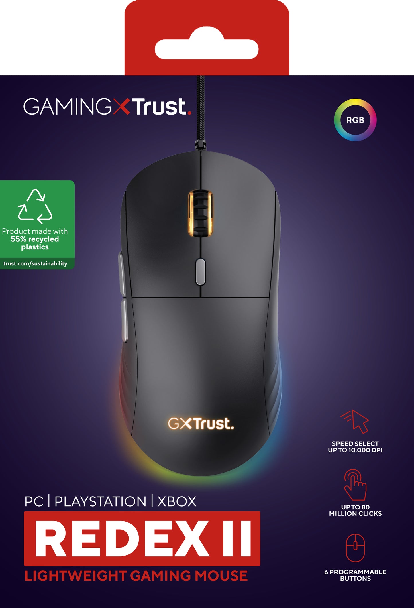 Trust GXT925 REDEX II LIGHTWEIGHT MOUSE Zwart
