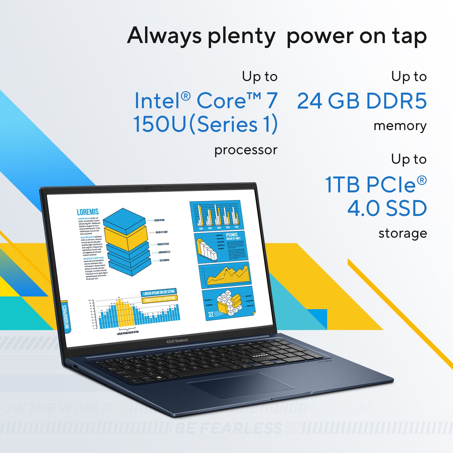 ASUS Vivobook 17 X1704VA-AU1080W, 17.3 FHD IPS, Intel Core 3 100U, 8GB, 512GB SSD, W11H, Blauw