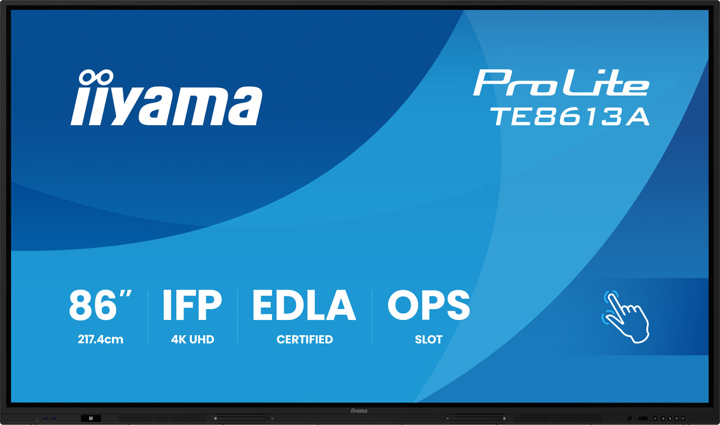 Iiyama TE8613A-B2AG 86W IFP 40-Points Bonded PureTouch IR 4K UHD IPS AG. Integrated iiWare 21E (Google EDLA, Whiteboard, iiShare, iiContro