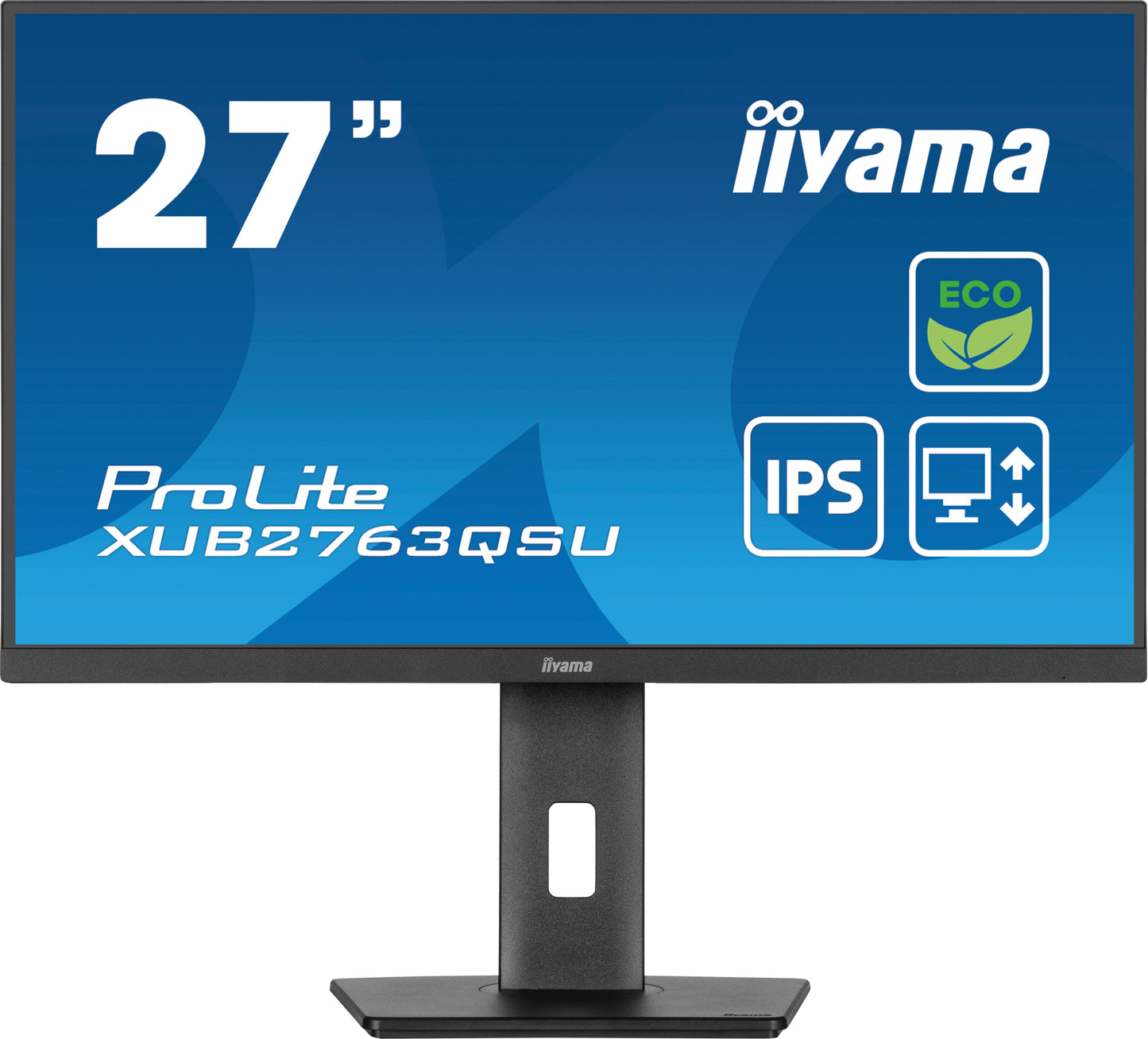 IIYAMA XUB2763QSU-B1 Green Choice 27inch IPS WQHD 100Hz 350cd/m2 2ms HDMI DP 2xUSB 3.2 SpeakersFreeSync 15cm Height Adj. Stand