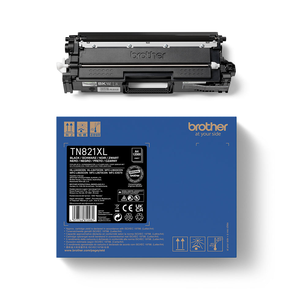 BROTHER TN-821XLBK Super High Yield Black Toner Cartridge for EC Prints 12000 pages