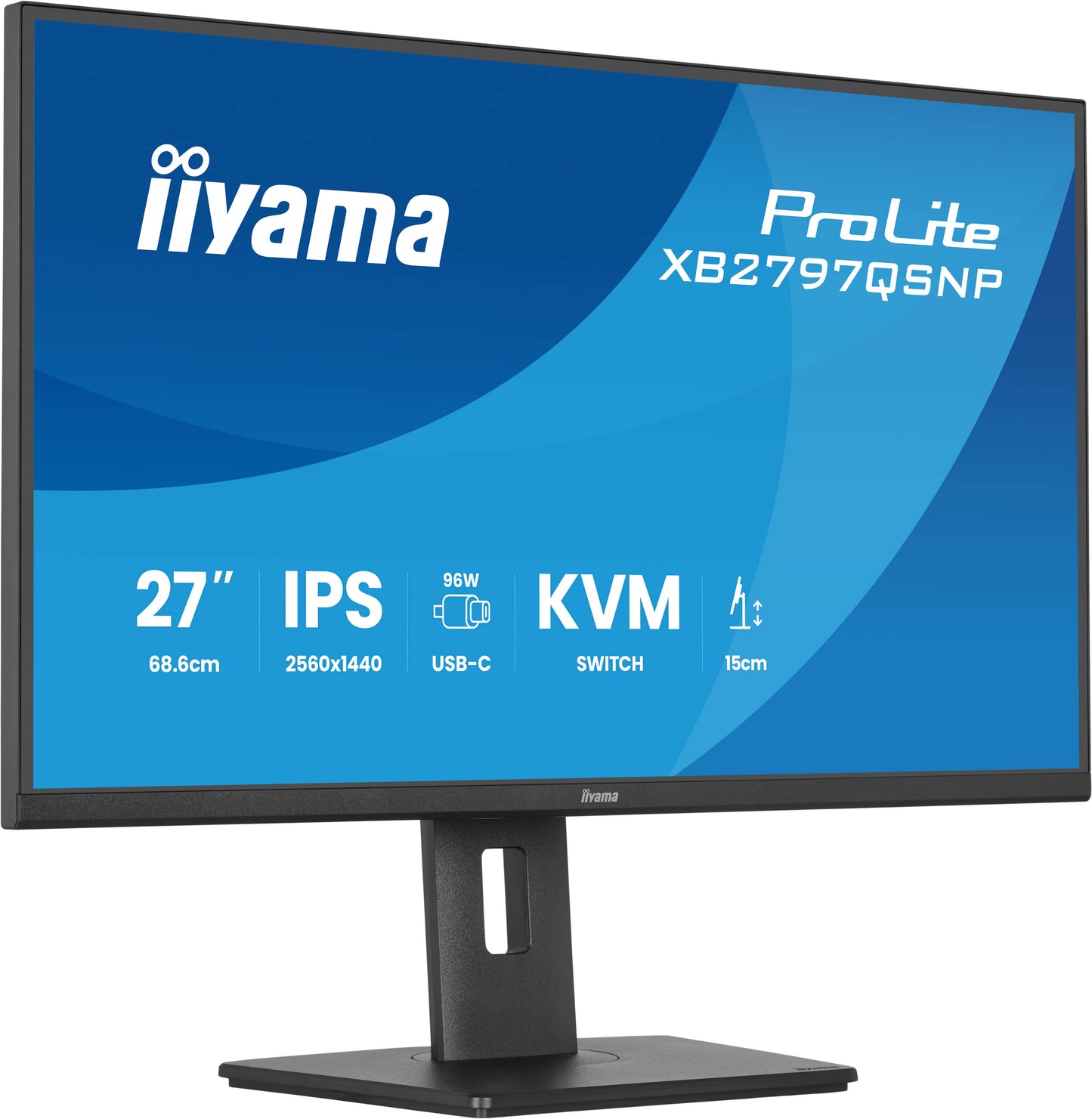 Iiyama Prolite XB2797QSNP-B1 27WIDE LCD, 2560 x 1440 QHD, IPS panel, LED Bl., Adaptive Sync, USB-Hub (2xOut v3.2 +2xUSB-C(7,5 Watt)), Pivot