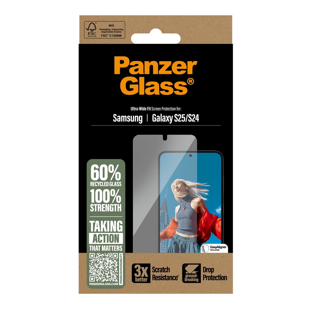 PanzerGlass Screen Protector Ultra-Wide Fit - Clear - voor S