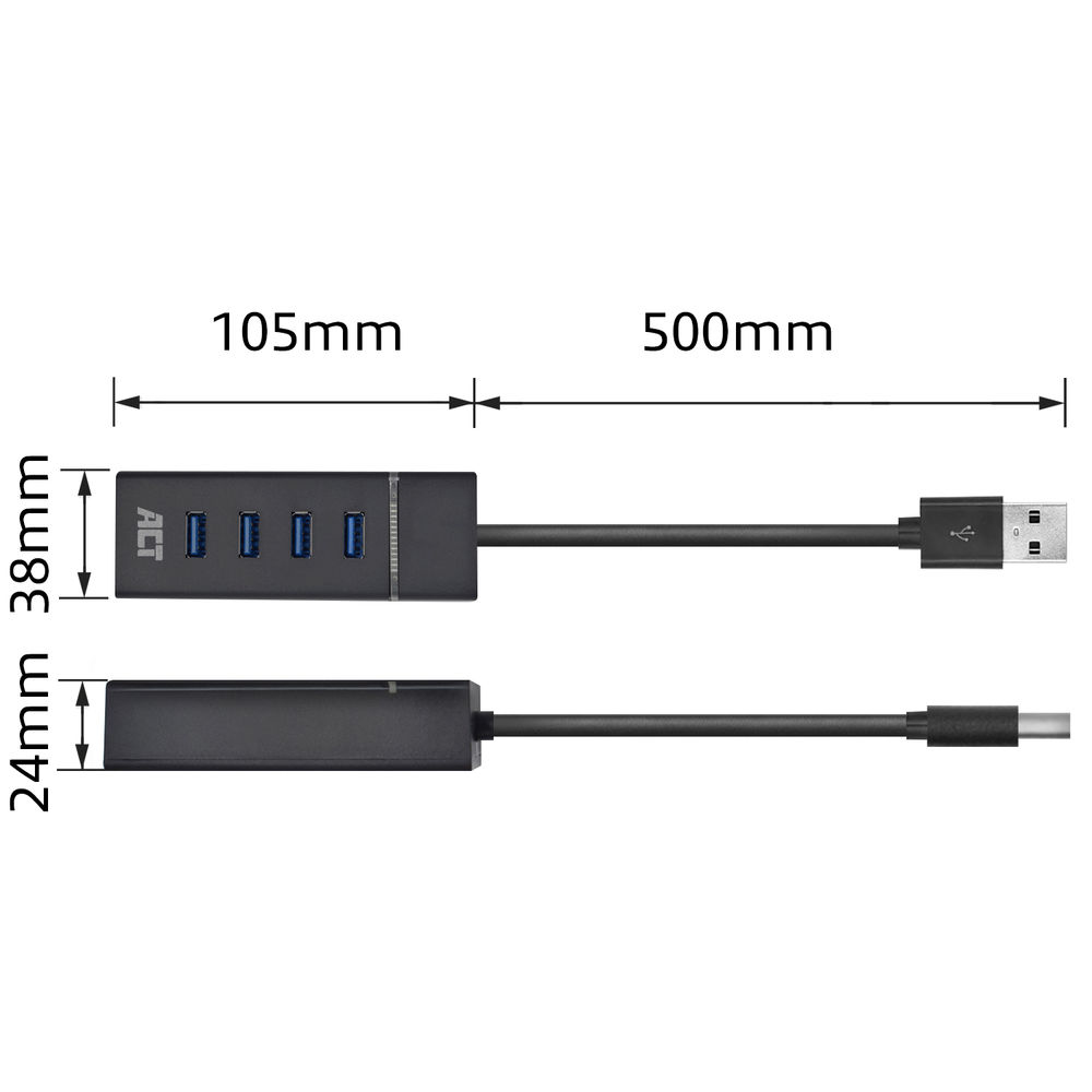 ACT USB Hub 3.2, 4x USB-A, zwart