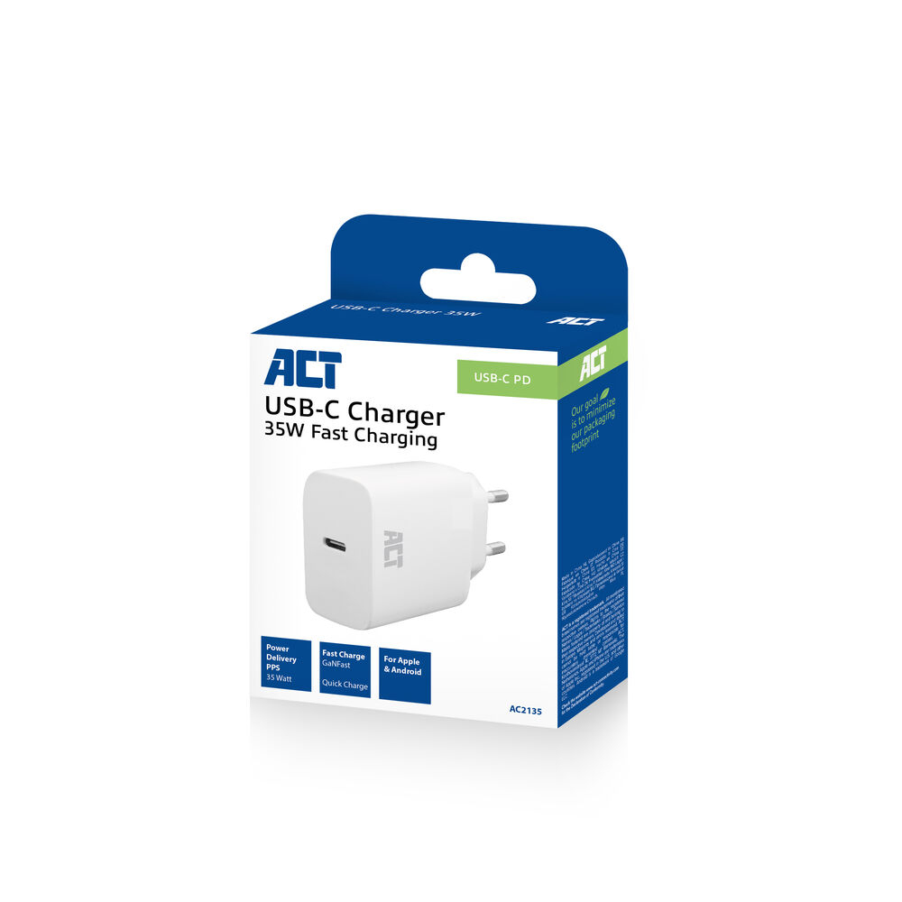 ACT USB-C CHARGER 35W WITH POWER DELIVERY PPS AND GANFAST