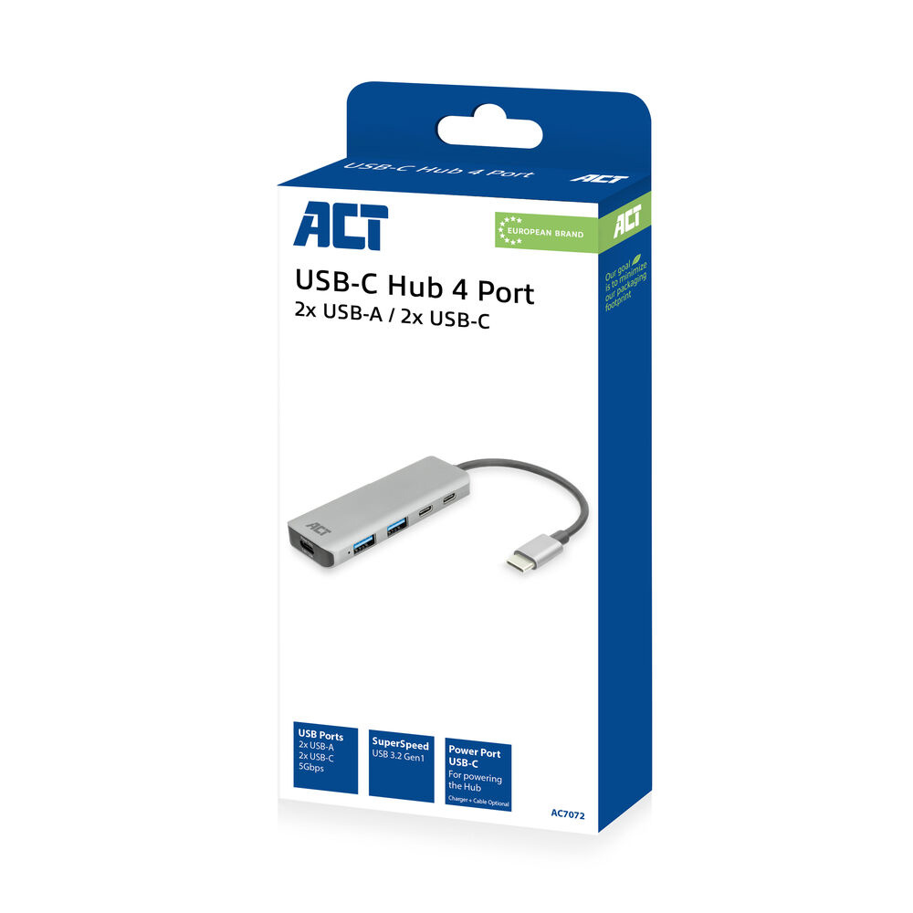 ACT USB-C hub 3.0, 2x USB-A, 2x USB-C