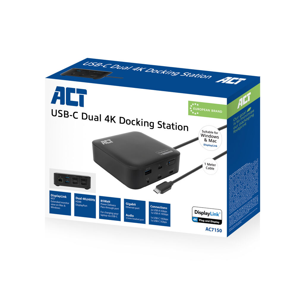 ACT USB-C Docking Station 4K, for 2 HDMI monitors, DisplayLi
