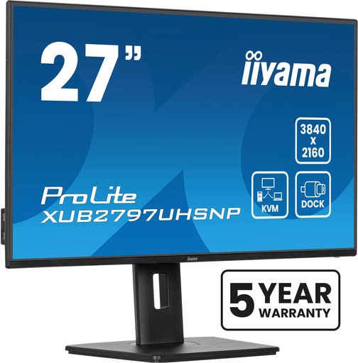 IIYAMA XUB2797UHSNP-B1 27inch IPS UHD 350cd/m2 4ms 15cm height adj. Stand HDMI DP USB-C Dock LAN Speakers